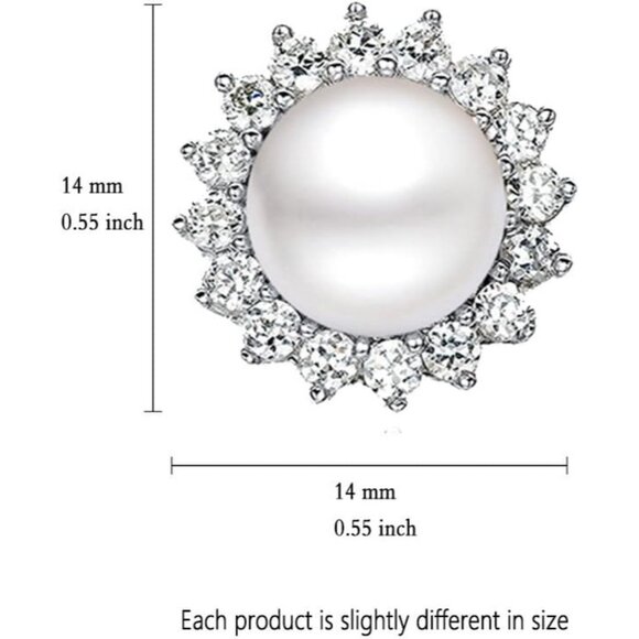 Sunshine White Gold Plated Silver 8.5-9mm Freshwater Pearl Stud Earrings AAA Zir - Picture 7 of 9